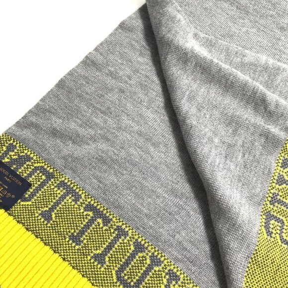 LOUIS VUITTON M71230 Echarpes-Louis logo Scarf wool yellow/gray - Picture 4 of 9